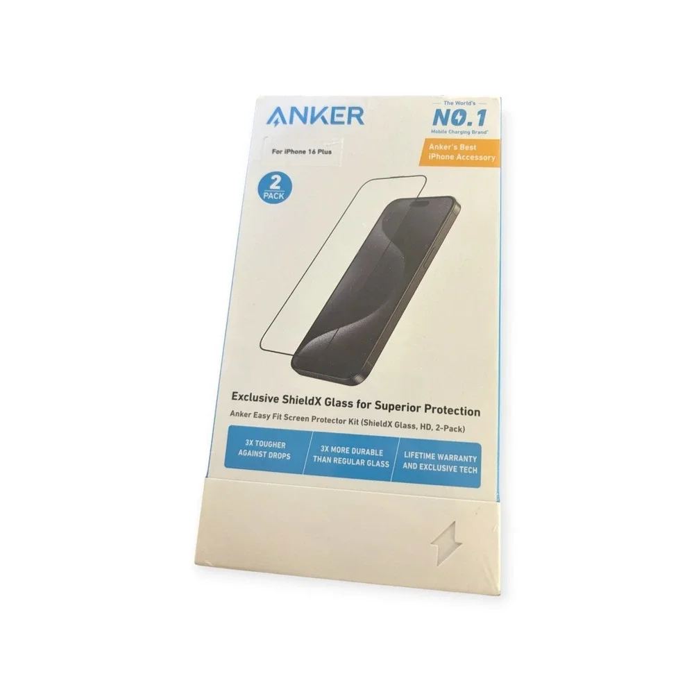 Anker ShieldX Glass Screen Protector iPhone 16 Plus 2 Pack Easy Fit A720C